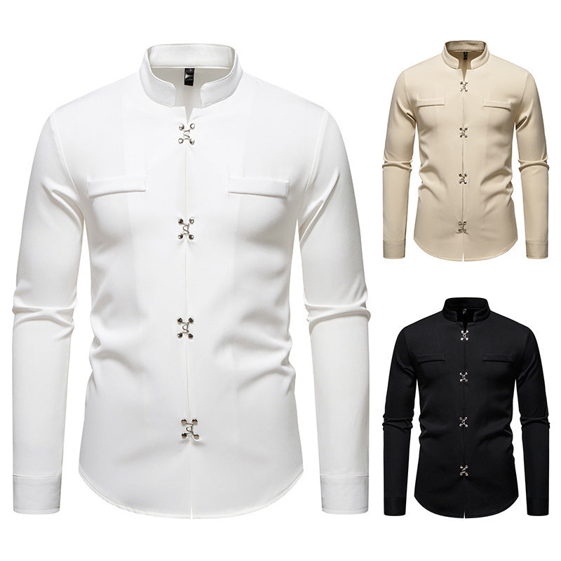 Herren Hemd mit asiatischem Knopfdesign Drune