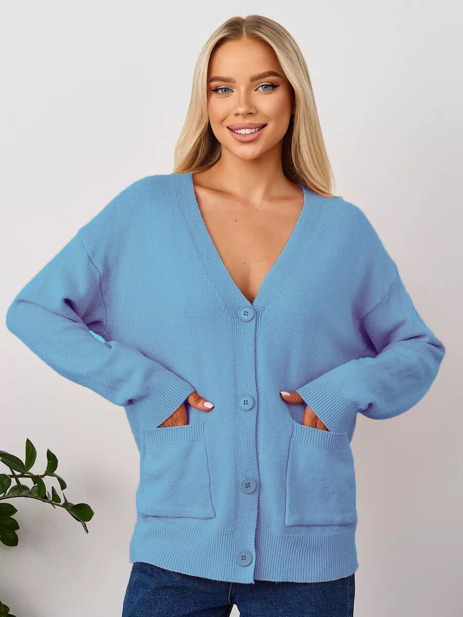 Damen Kuscheliger Cardigan mit V-Ausschnitt und praktischen Taschen Drune