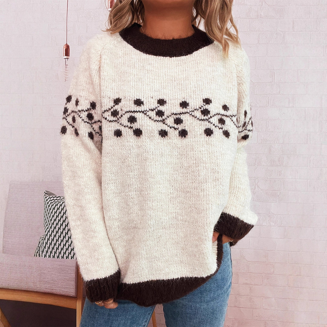 Damen Strickpullover mit floralem Muster und weichem Material Drune