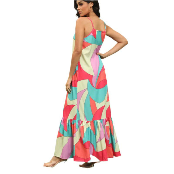 Damen Maxikleid mit farbenfrohem Mustermix und voluminösem Rock Drune