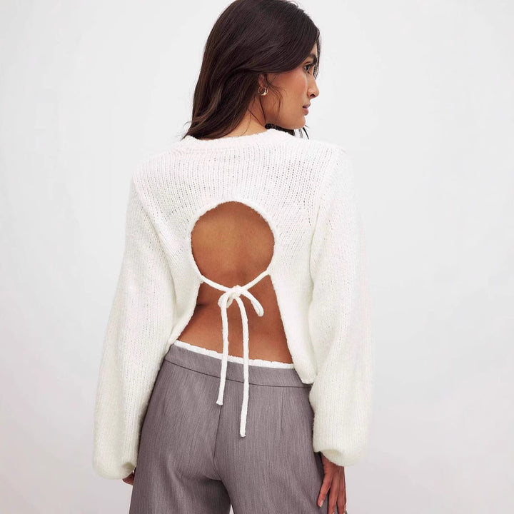 Damen Strickpullover mit offenem Rückendesign und eleganter Schnürung Drune