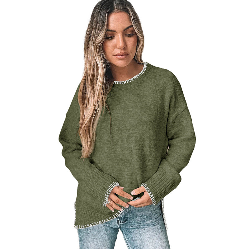 Damen lässiger Strickpullover mit dekorativen Rippdetails Drune
