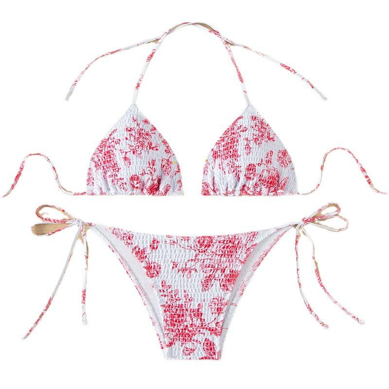 Damen Triangel-Bikini-Set mit floralem Muster und verstellbaren Trägern Drune