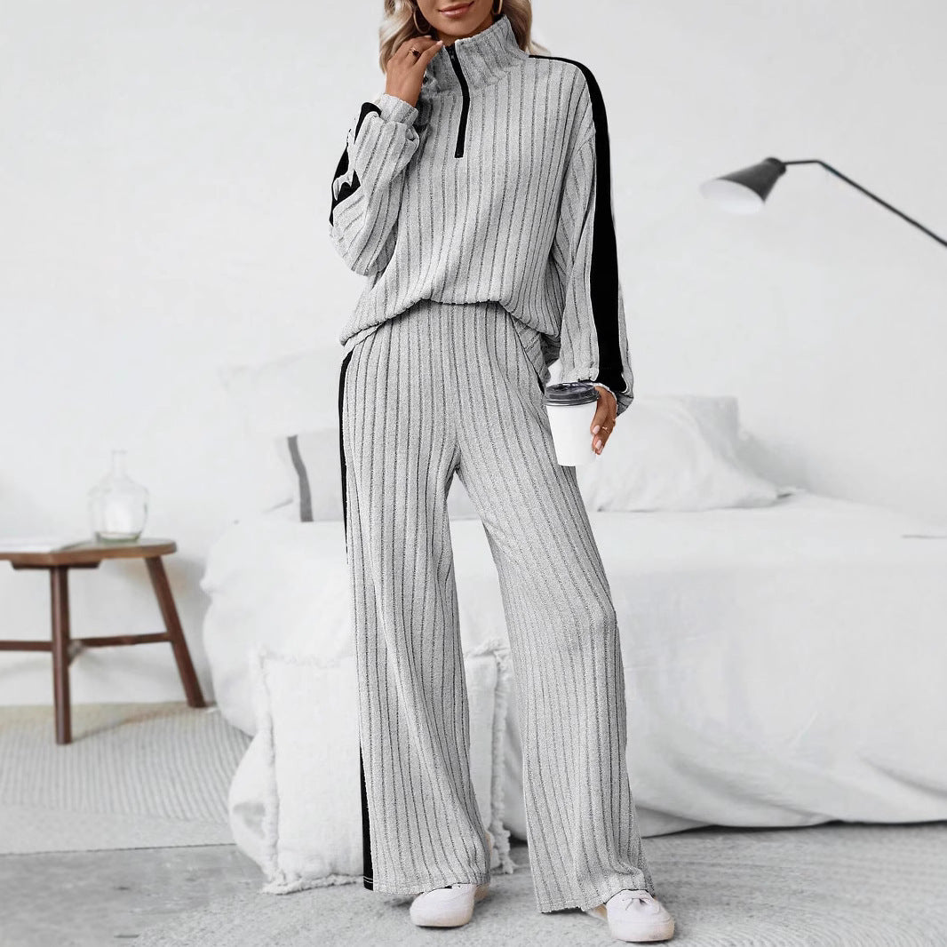 Damen bequemer Loungewear-Set mit strukturiertem Stoff und Halbzip Drune