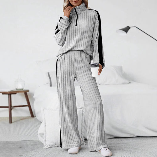 Damen bequemer Loungewear-Set mit strukturiertem Stoff und Halbzip Drune