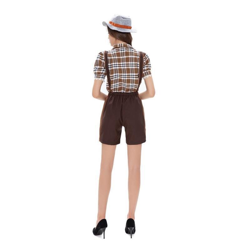 Damen nan kurze Trachten-Latzhose mit gesticktem Hirschmotiv, verstellbaren Trägern und Spitzenbordüre Drune