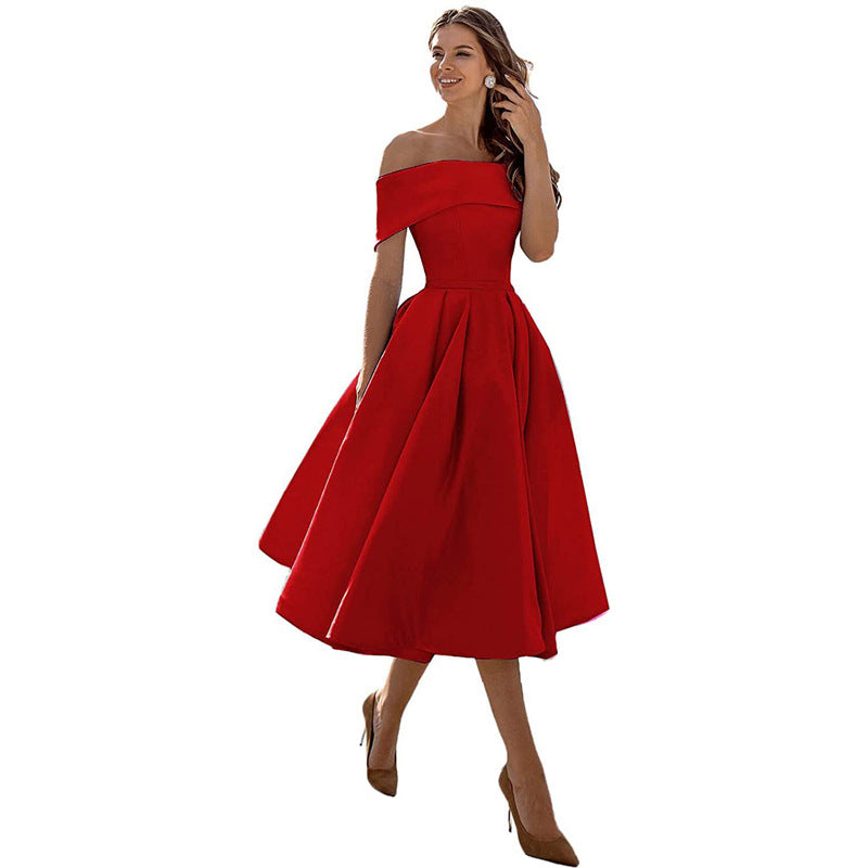 Drune | Legere Mode Satin Cocktailkleid Ohne Träger