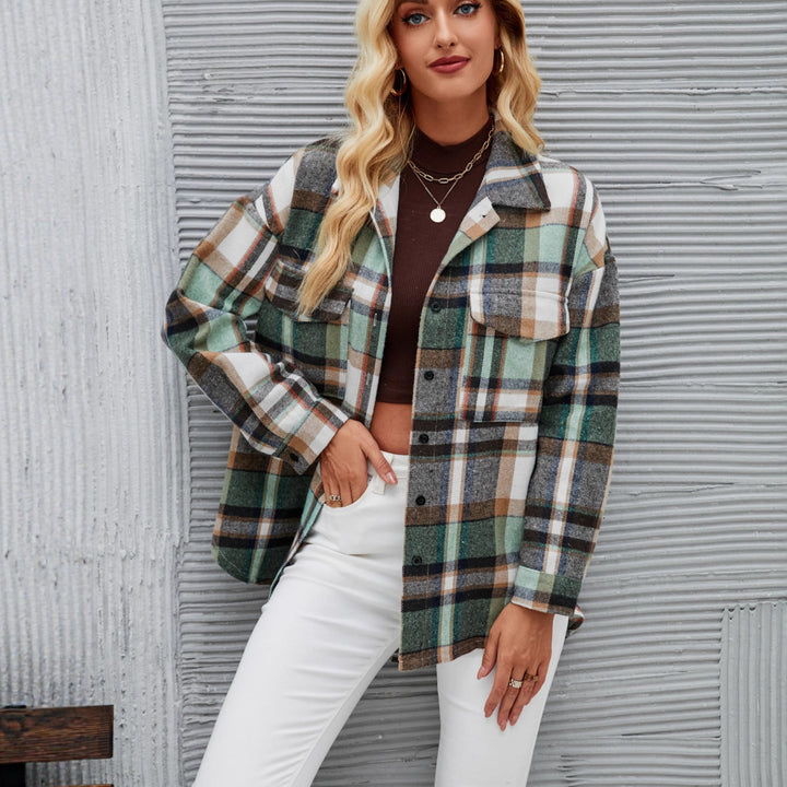 Damen Karo Hemdjacke im lässigen Stil mit praktischen Brusttaschen Drune