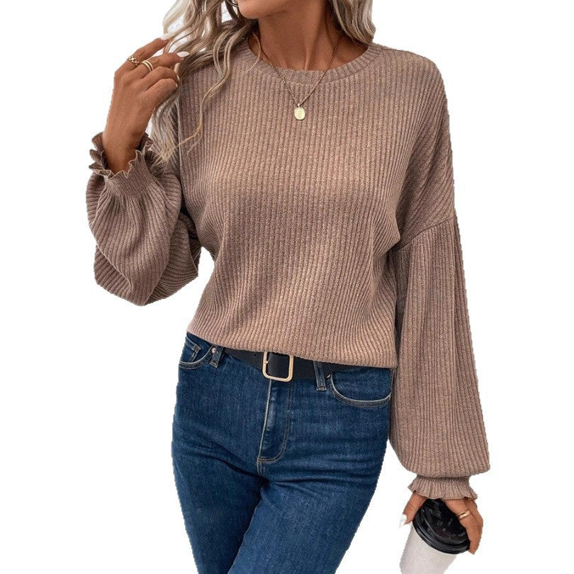 Damen lässiger Pullover mit eleganten Ballonärmeln Drune