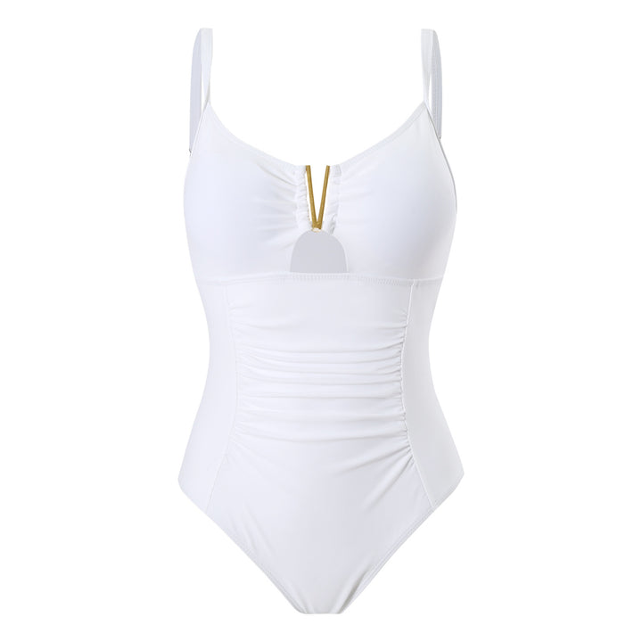 Damen Einteiliger Badeanzug mit Raffung und elegantem Reißverschluss Drune