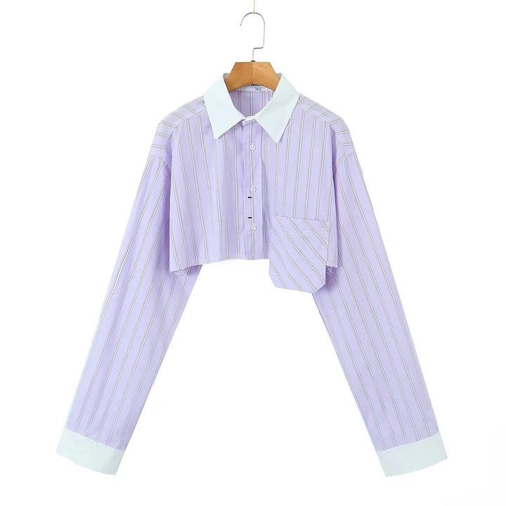 Damen cropped Hemd mit gestreiftem Design und klassischem Kragen Drune