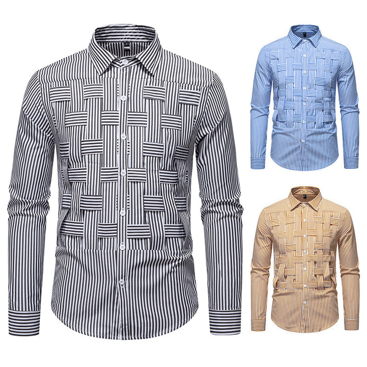 Herren elegantes Hemd mit strukturiertem Streifenmuster Drune