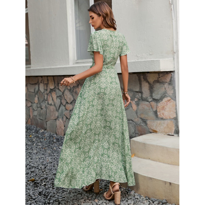 Damen High-Low Wickel Maxi Kleid mit Bindungsdetail Drune