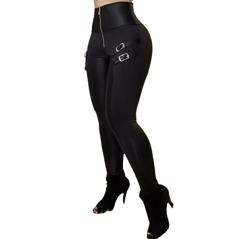 Damen Hochtaillierte Leggings mit modischen Schnallen-Details Drune