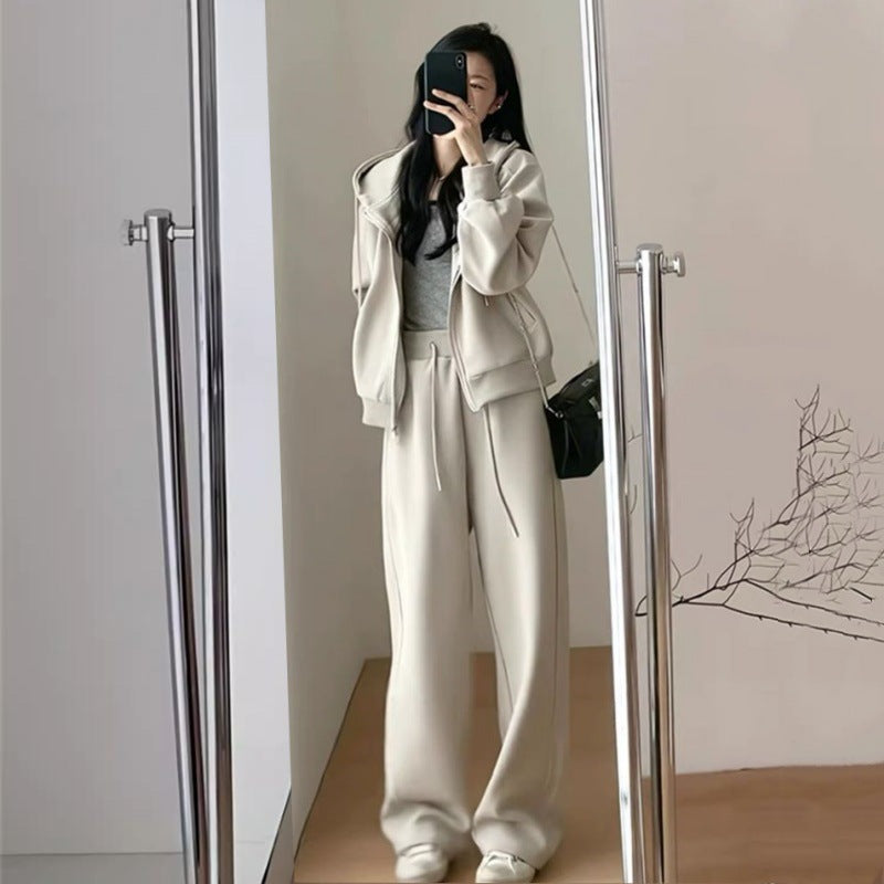 Damen Oversized Freizeit-Hoodie-Set mit tiefem Schnitt und lässigen Hosen Drune