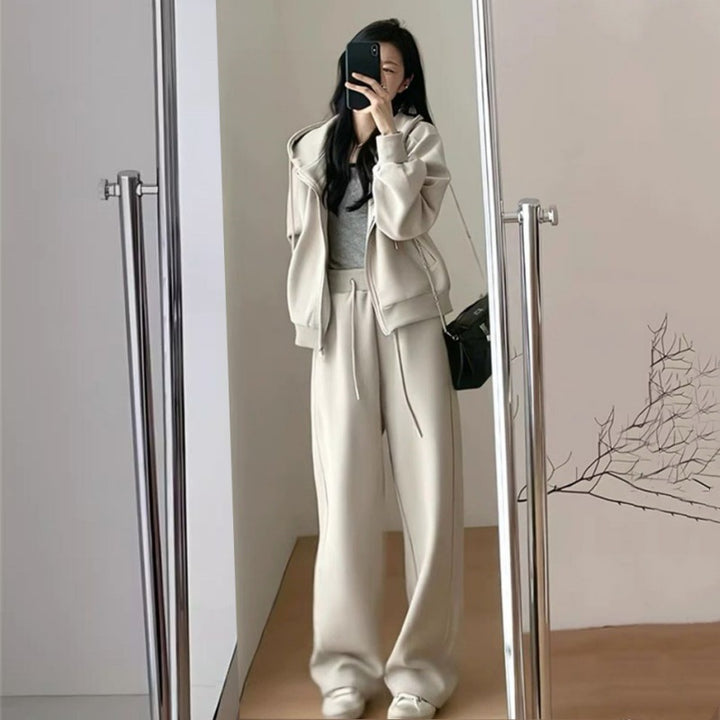Damen Oversized Freizeit-Hoodie-Set mit tiefem Schnitt und lässigen Hosen Drune
