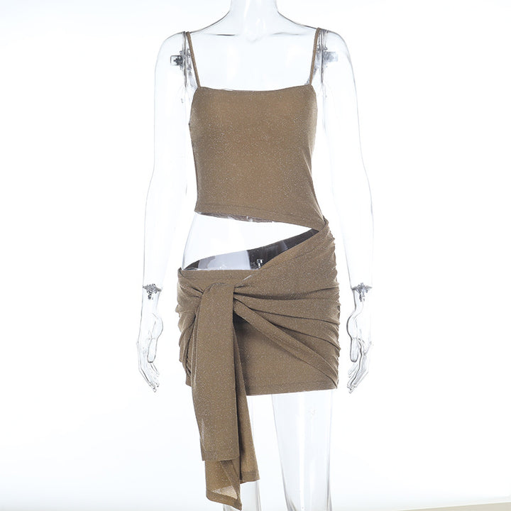 Damen schulterfreies Kleid mit asymmetrischem Design und raffinierten Drapierungen Drune