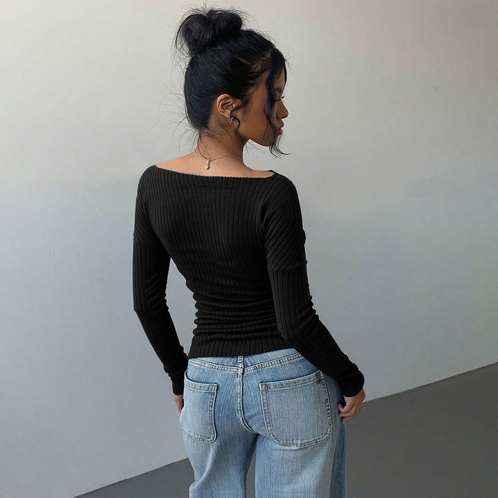 Damen Langarmshirt mit schulterfreier Passform und eleganter Raffung Drune