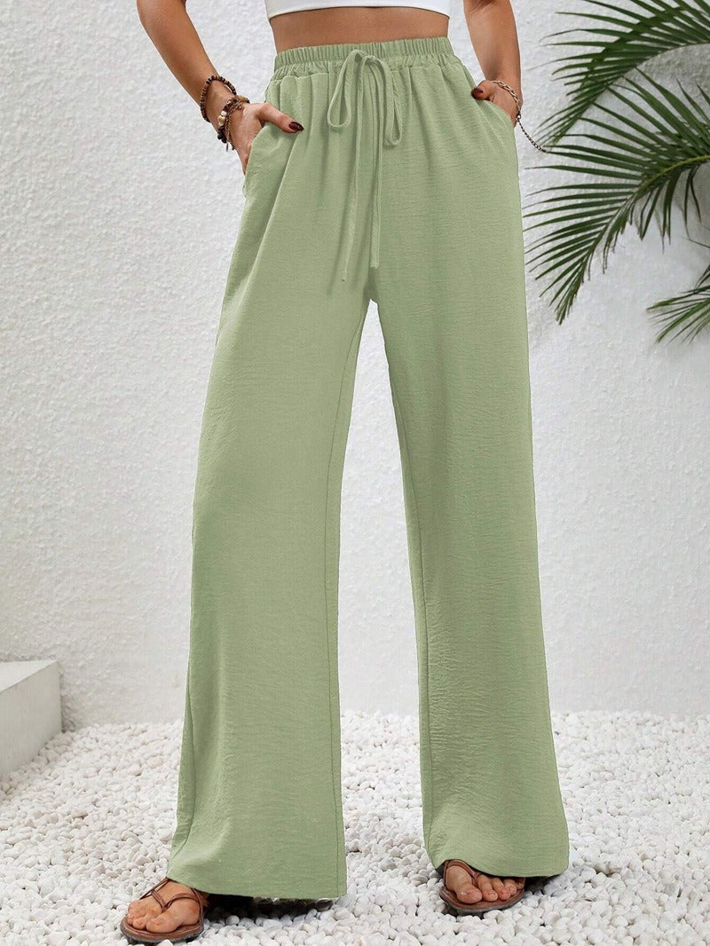 Damen lässige Palazzohose mit elastischem Bund und praktischen Taschen Drune