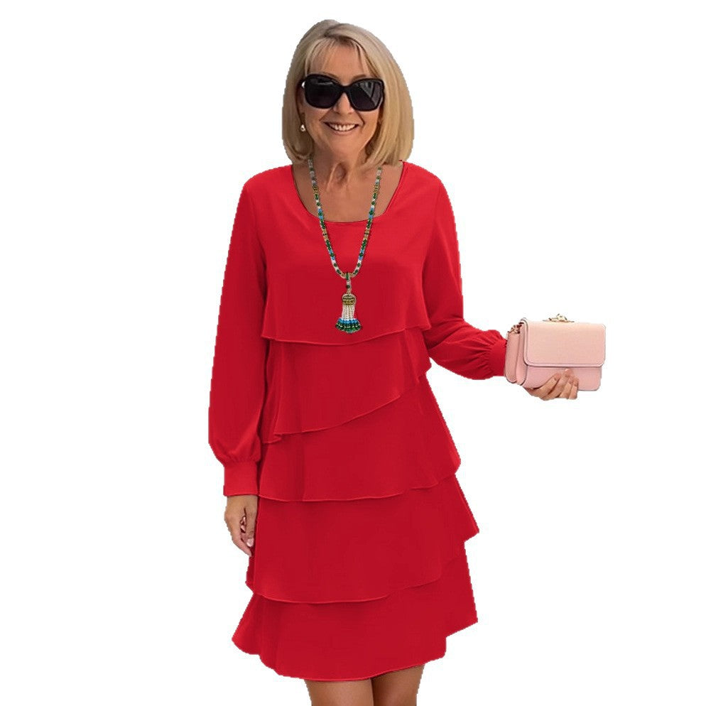 Damen schickes Rüschensommerkleid mit Langarm Drune