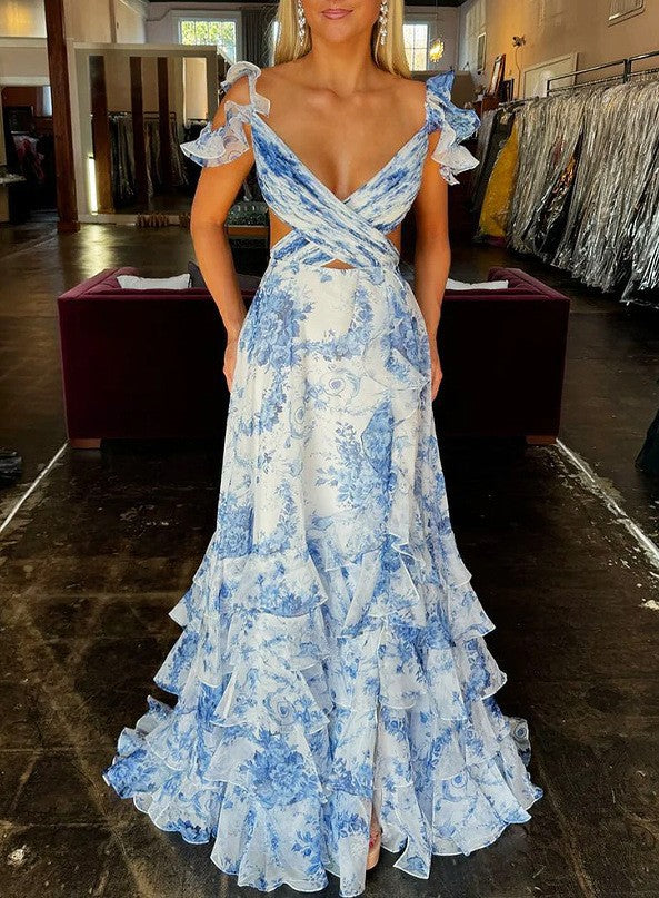 Damen Romantisches Maxikleid mit Rüschendetails und floralem Design Drune
