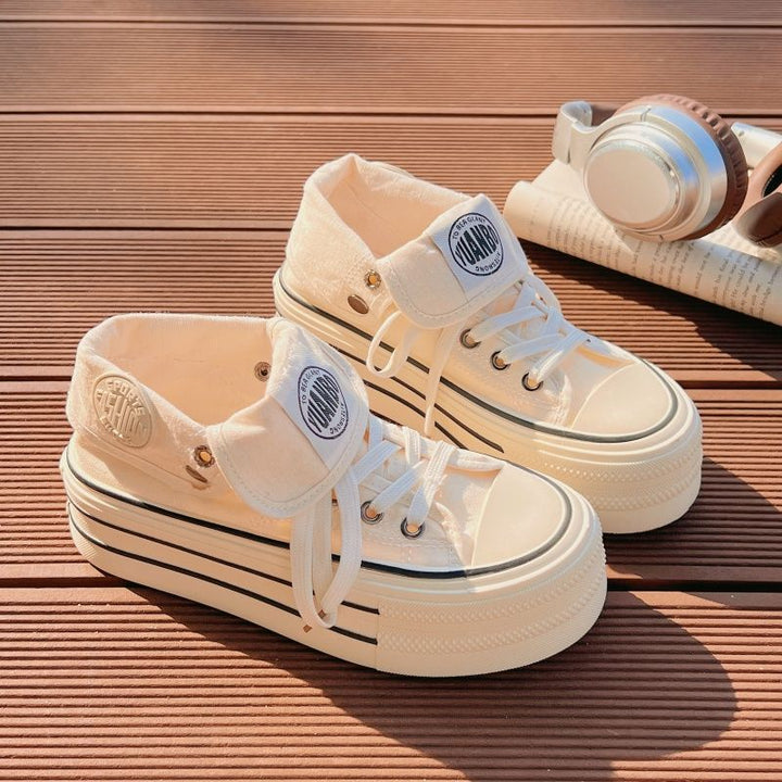 Damen Hochplatform Sneakers mit modischem Stoff-Obermaterial und lockerer Schnürung Drune