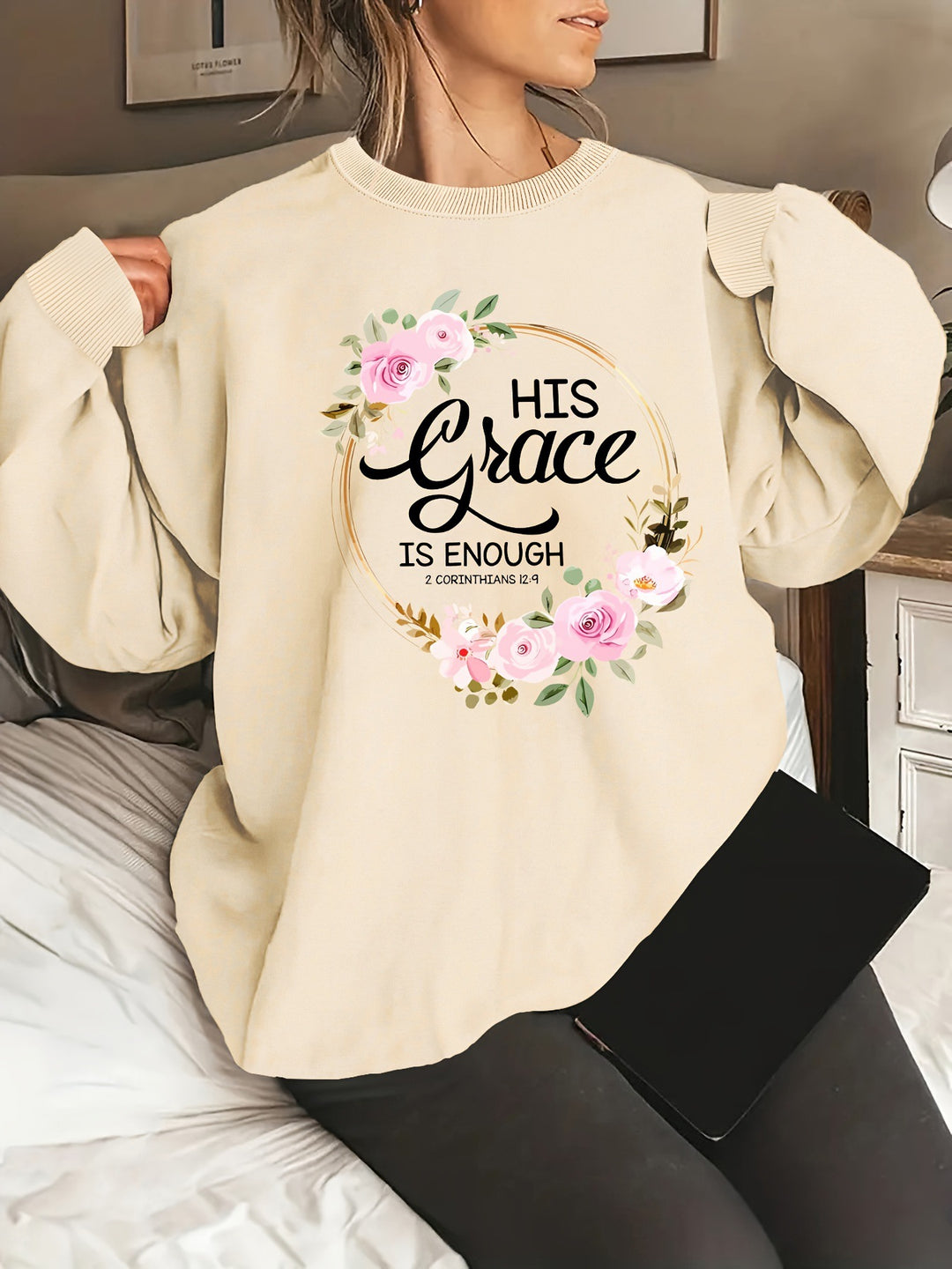 Damen Sweatshirt mit motivierendem Schriftzug und floralem Design Drune