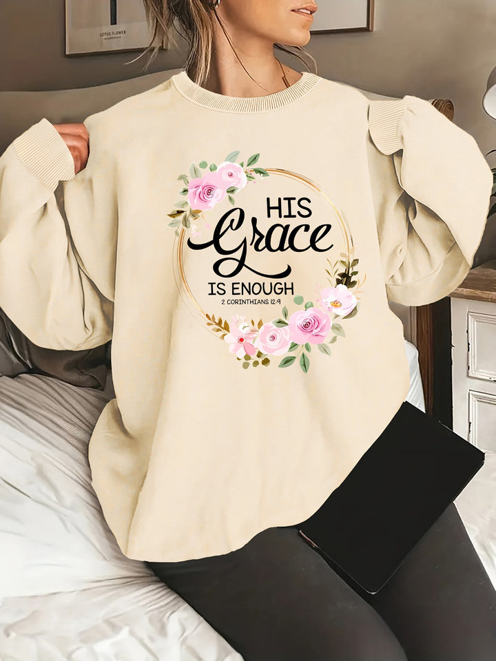 Damen Sweatshirt mit motivierendem Schriftzug und floralem Design Drune