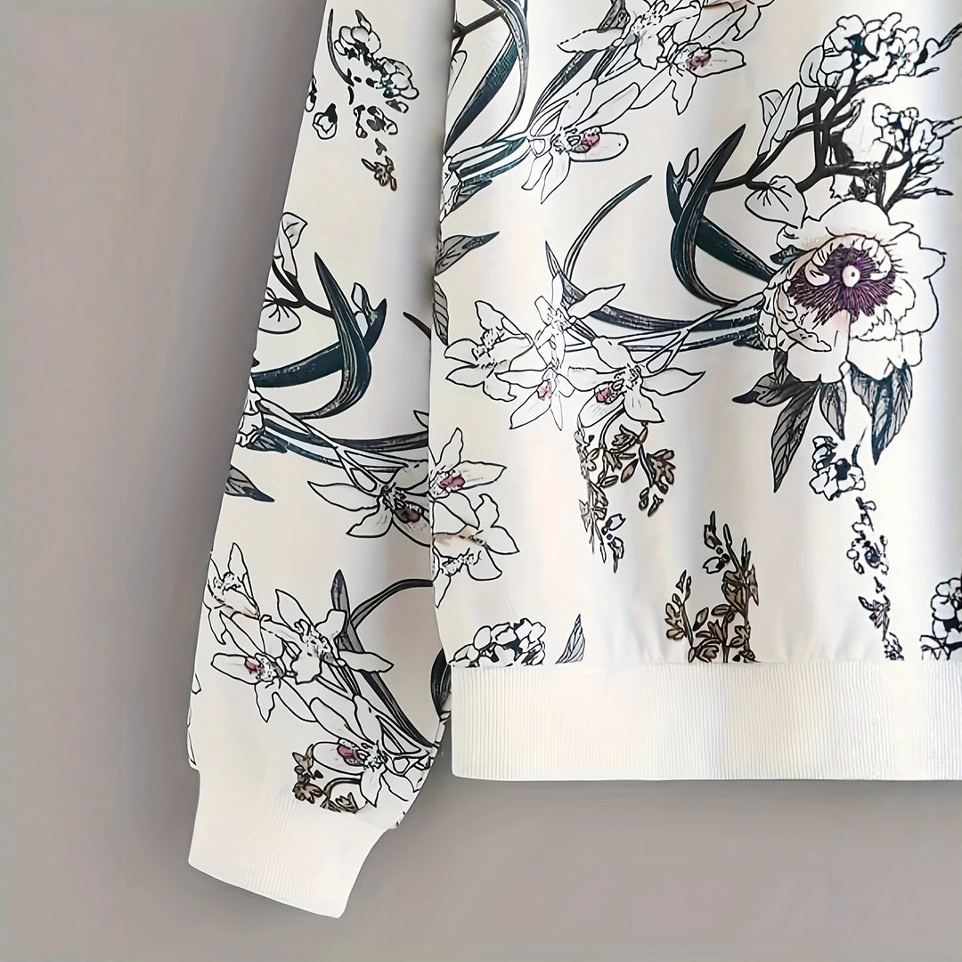 Damen Sweatshirt mit floralem Druck und relaxed Fit Drune