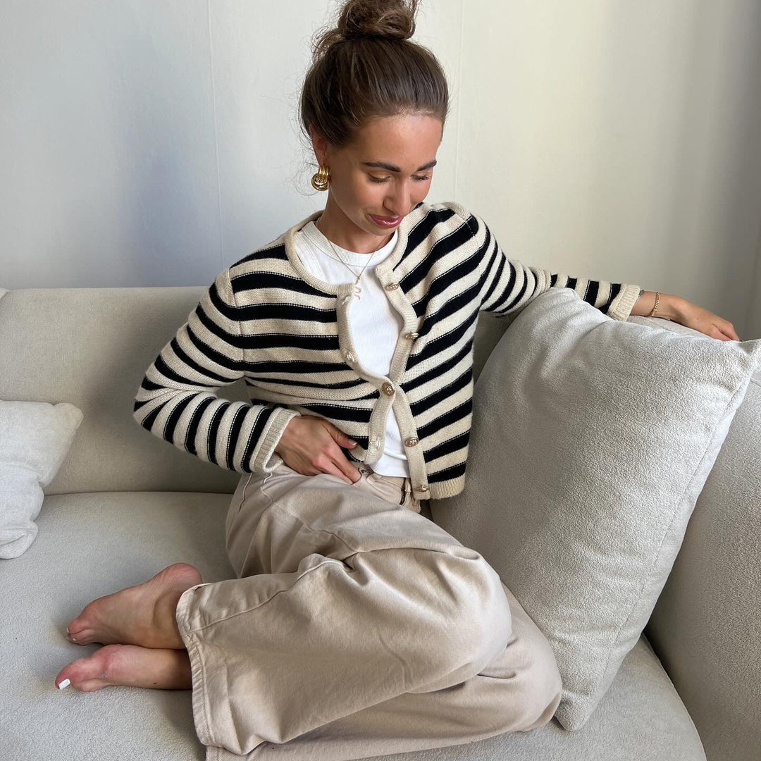 Damen gestreifte Strickjacke mit modischen Knopfdetails und lässigem Schnitt Drune