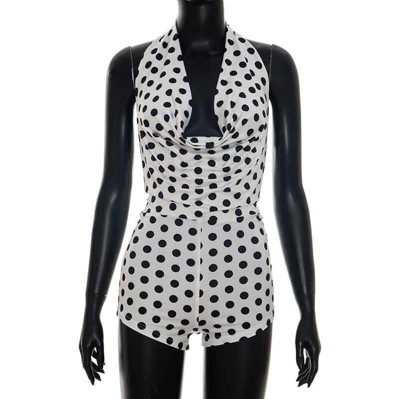 Damen Eleganter Playsuit mit tiefem V-Ausschnitt und modernem Punkte-Muster Drune
