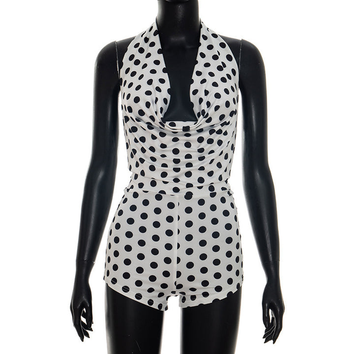 Damen Eleganter Playsuit mit tiefem V-Ausschnitt und modernem Punkte-Muster Drune