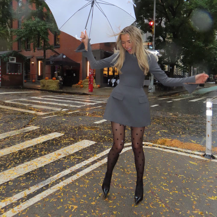 Damen modisches Kleid mit tailliertem Schnitt und Taschen Drune