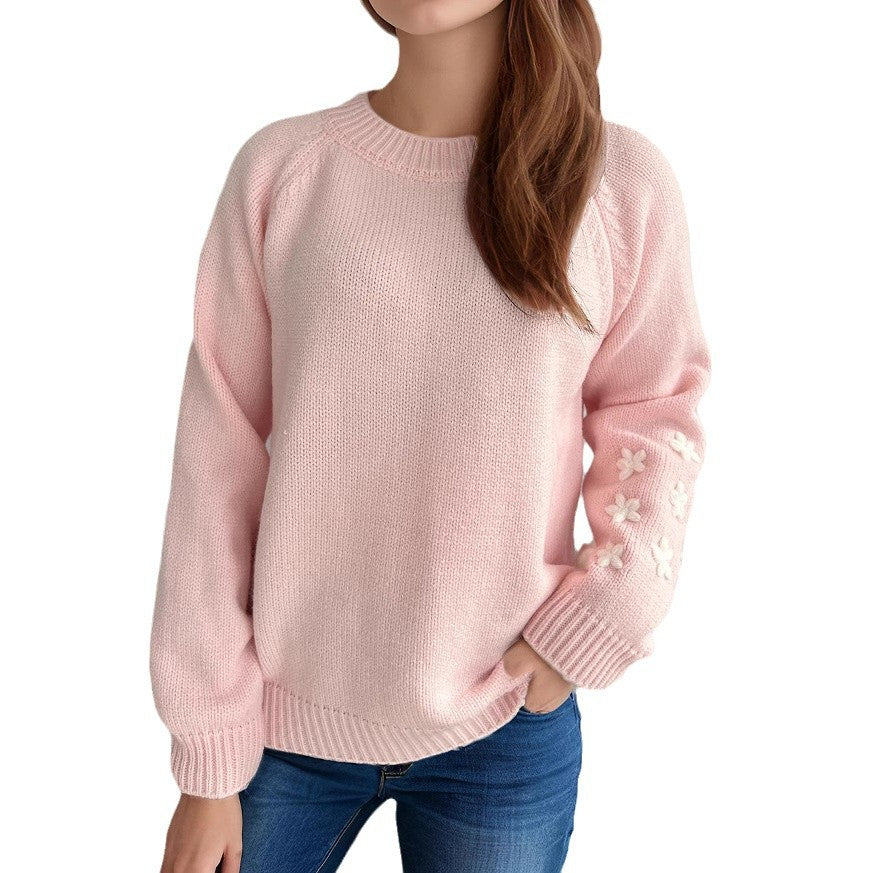 Damen Strickpullover mit floralen Applikationen und lässigem Schnitt Drune
