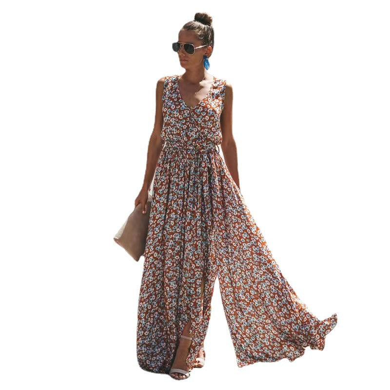Damen Maxi-Kleid mit floralem Design und hohem Schlitz Drune