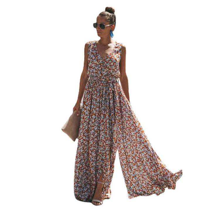 Damen Maxi-Kleid mit floralem Design und hohem Schlitz Drune