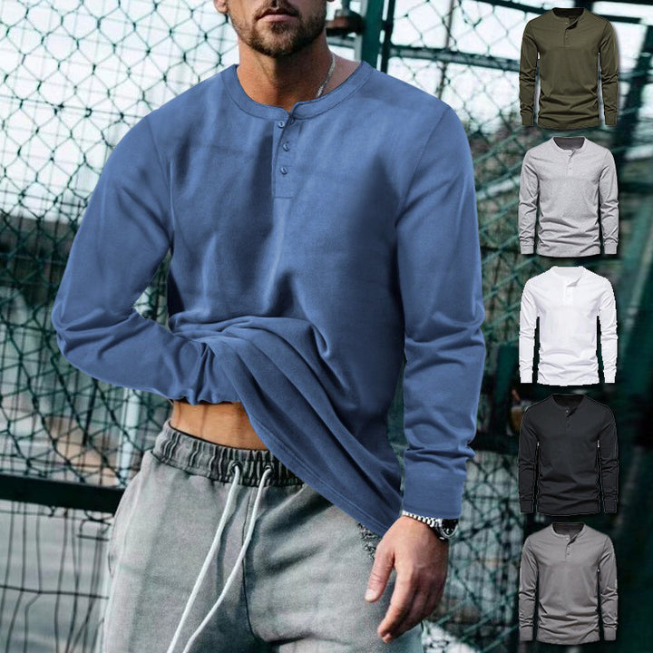 Herren lässiges Langarmshirt mit Knopfleiste und weichem Material Drune