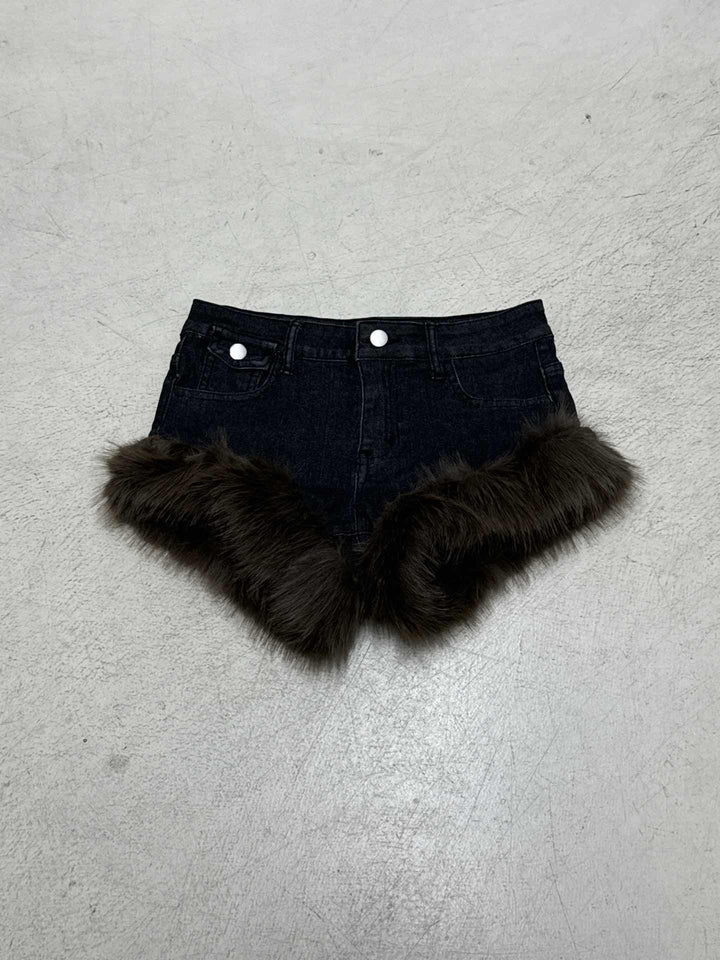 Damen Jeansshorts mit luxuriösem Kunstpelzsaum Drune