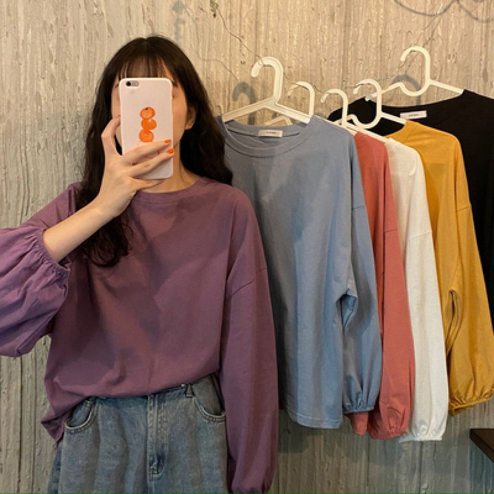 Damen lässiges Langarmshirt mit modischen Volantärmeln Drune