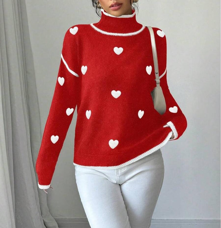 Damen Kuscheliger Rollkragenpullover mit Herz-Muster Drune