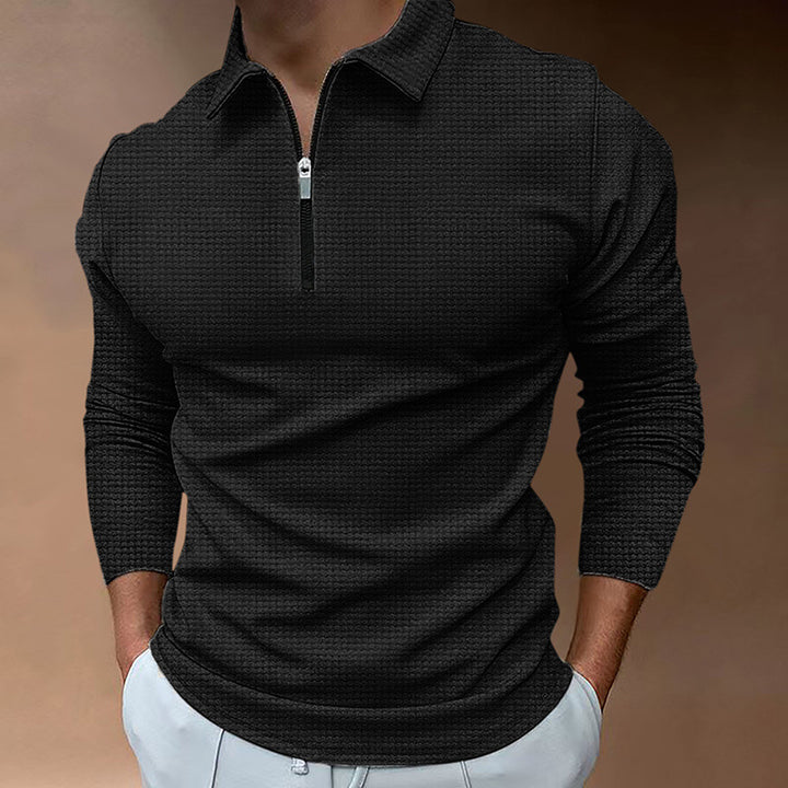 Herren Sportliches Langarm-Henley-Shirt mit Reißverschluss und strukturierter Oberfläche Drune