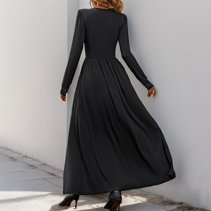 Damen Maxikleid mit elegantem V-Ausschnitt und verspielten Rüschen Drune