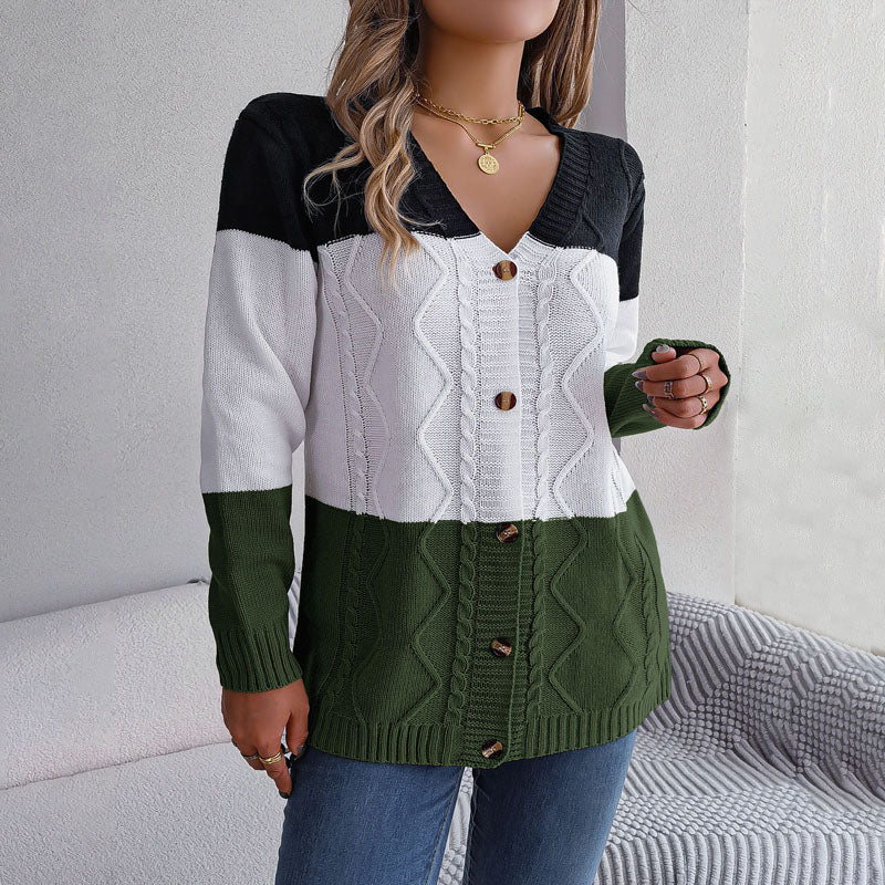 Drune | Farbblock Strickjacke Mit Modischem Stil