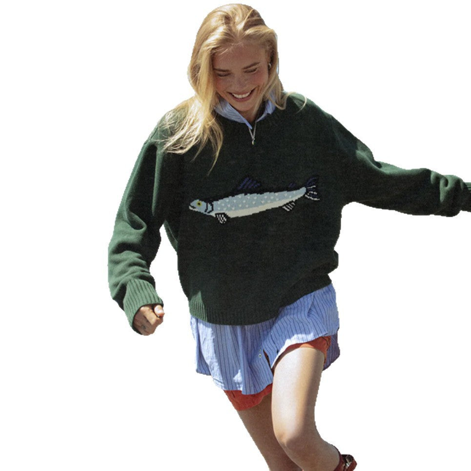 Damen Sweatshirt mit einzigartiger Fischnäherei Drune