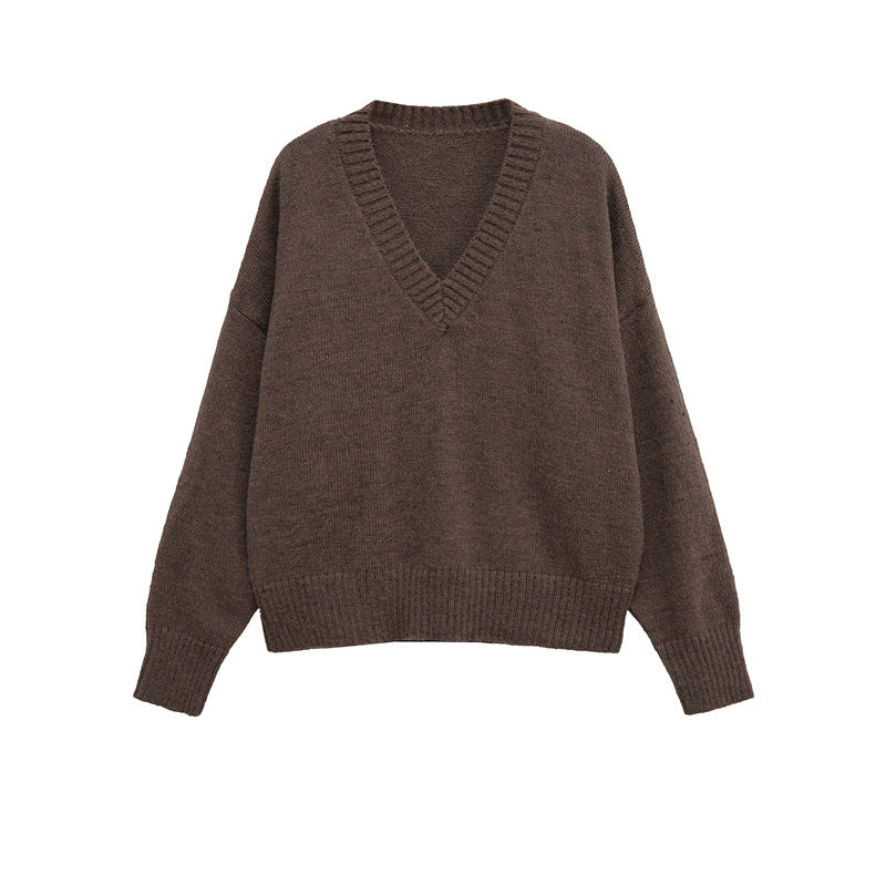 Damen gemütlicher Strickpullover mit V-Ausschnitt und großzügigem Schnitt Drune