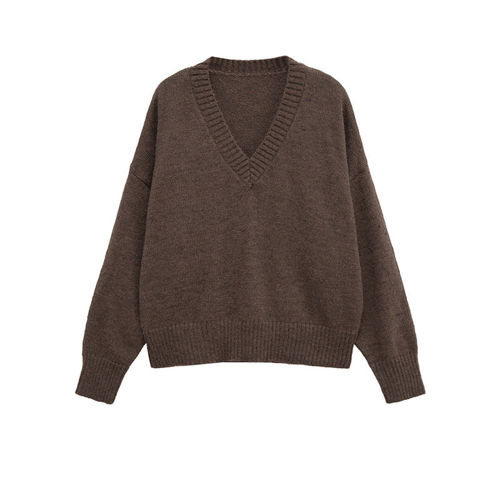 Damen gemütlicher Strickpullover mit V-Ausschnitt und großzügigem Schnitt Drune