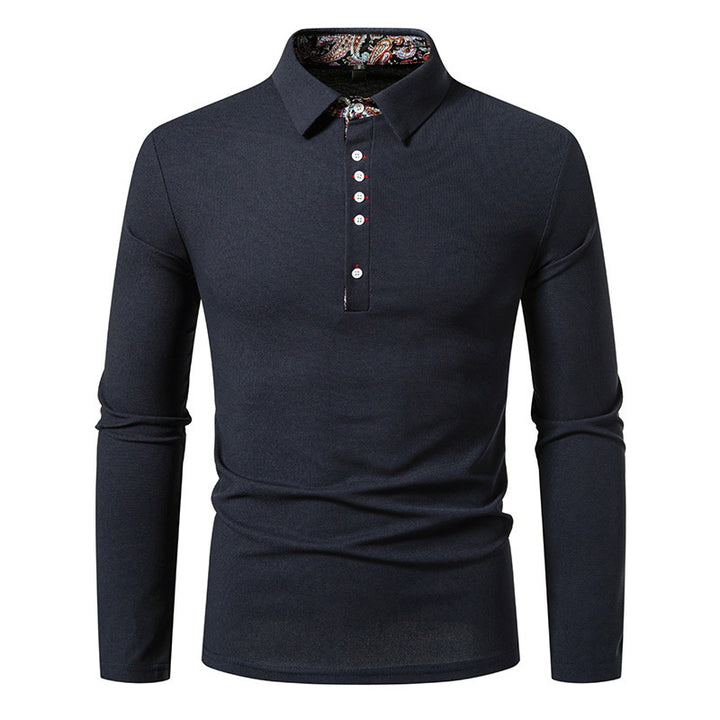 Herren Langarm Poloshirt mit außergewöhnlichem Kragen-Design Drune