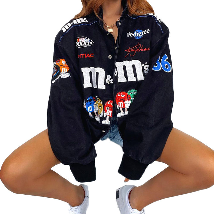 Damen Sportliche Collegejacke mit bunten Applikationen Drune