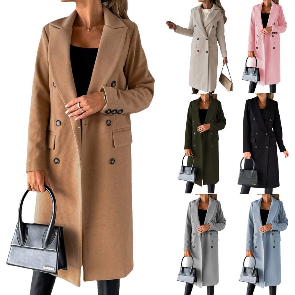 Damen Eleganter doppelreiheriger Mantel mit Seitentaschen und schmalem Schnitt Drune