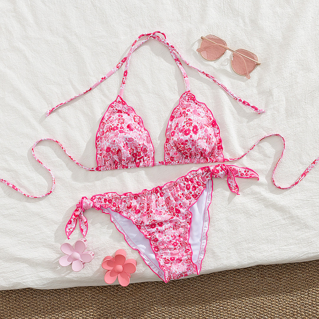 Damen floral gemusterter Triangel-Bikini Drune